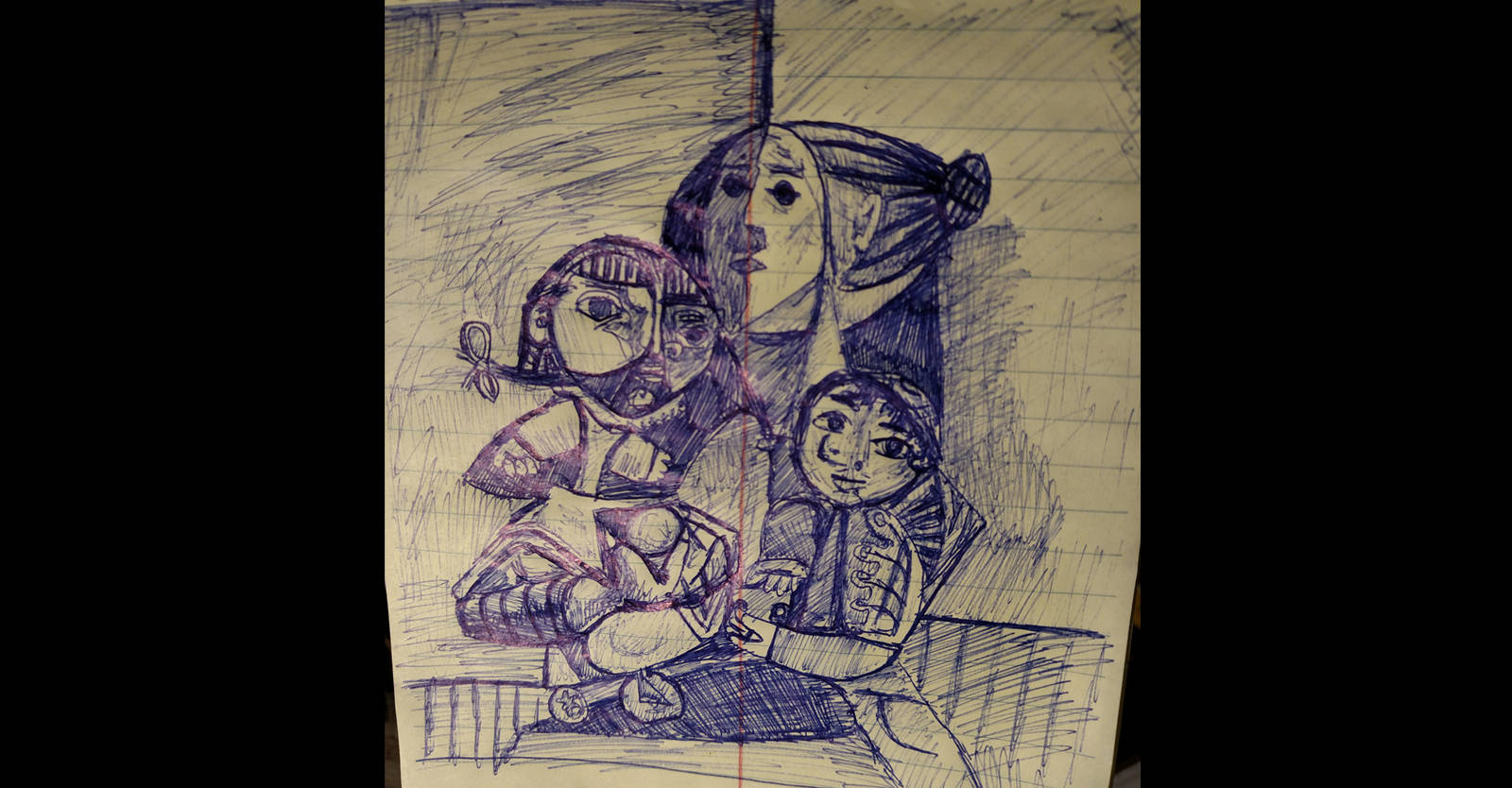 Kenneth Gomez Art Drawing Cubist Family Ink