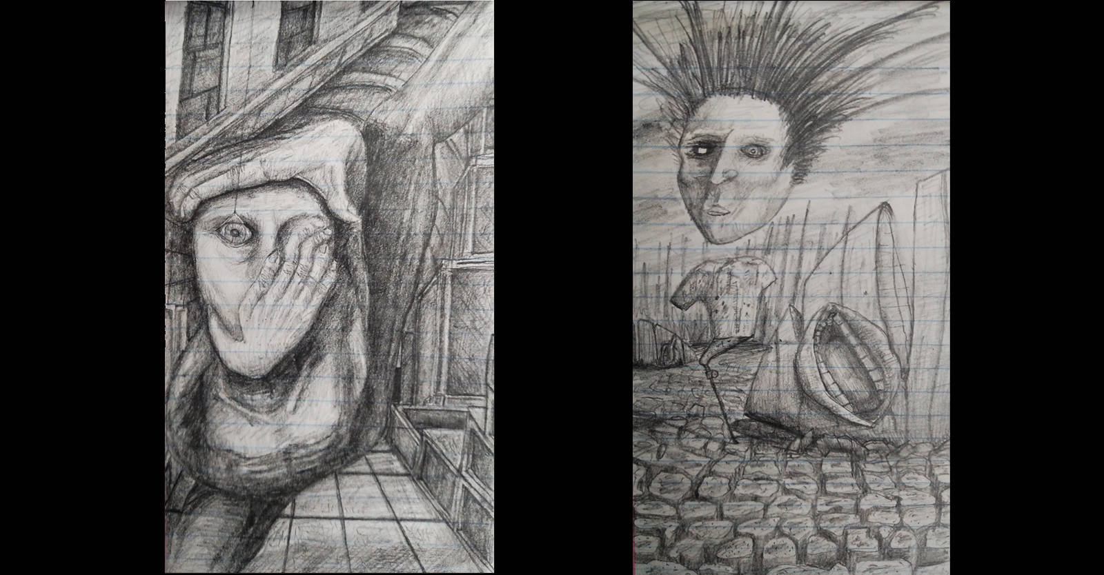 Kenneth Gomez Art Drawing Two Studies of Character Pencil