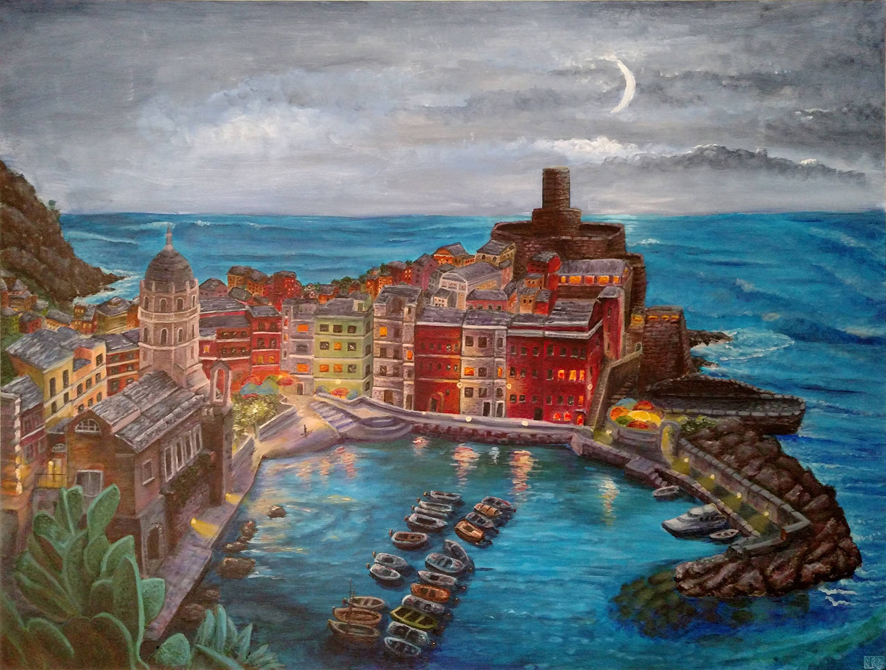 Kenneth Gomez Art realism painting Evening Storm at the Harbour