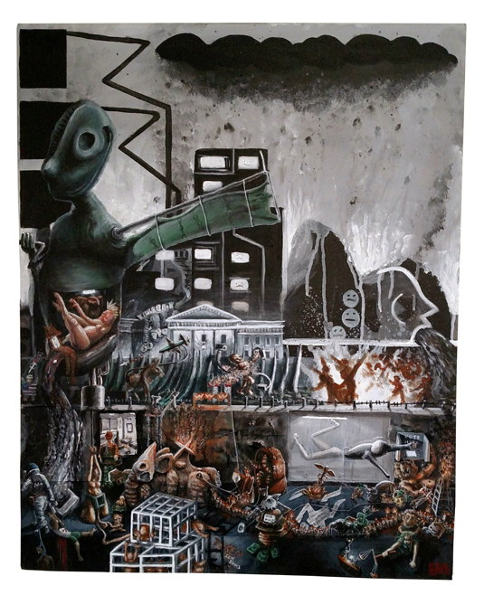 Kenneth Gomez art surrealist painting Social injustice of our times